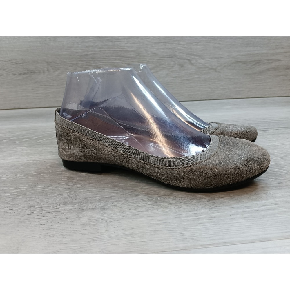 FRYE Suede Ballet Flats Taupe Gray Elastic Trim Comfort Women Size 5.5M